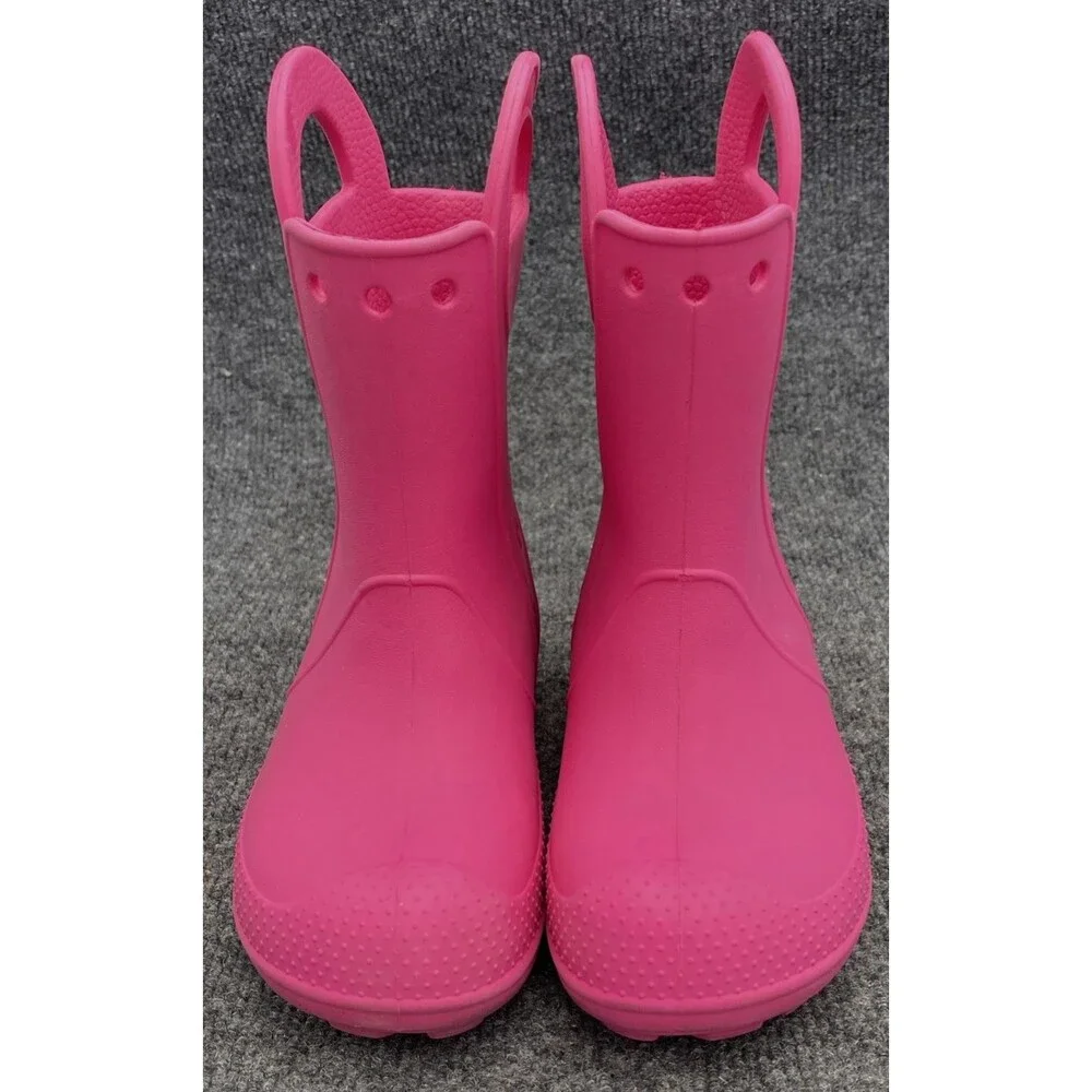 Crocs Kids Handle It Rain Boots Pink Slip On Waterproof Mud Shoes Size C 12